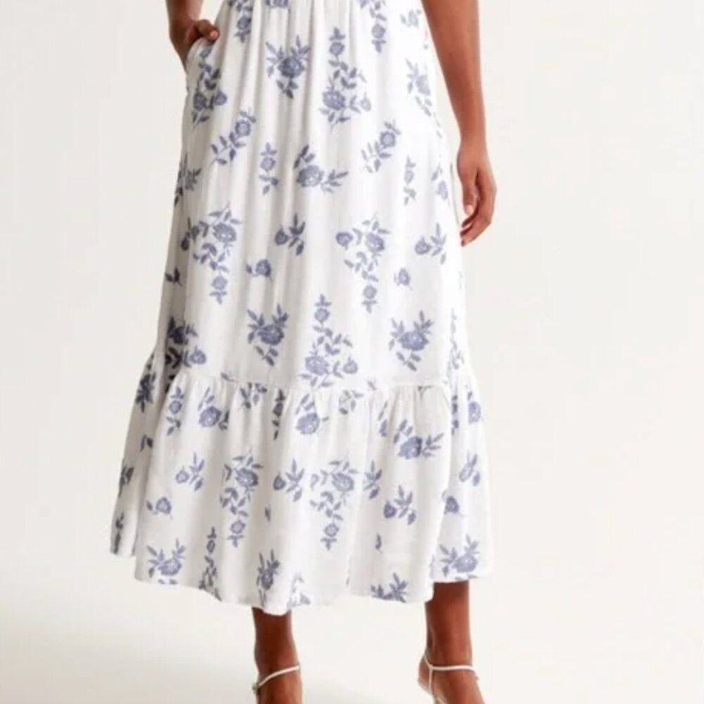 Abercrombie Linen-Blend Embroidered Maxi Skirt – White Floral | XXS Petite